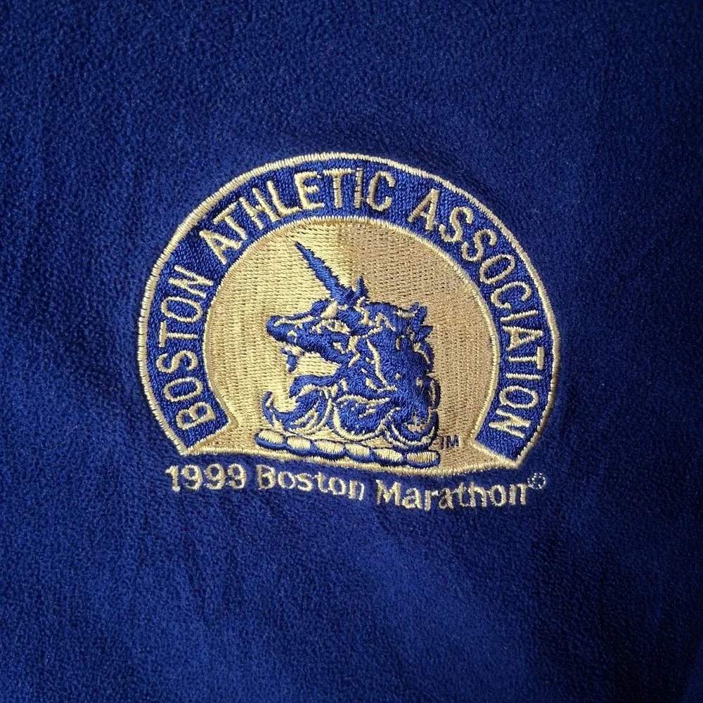 Vintage 1999 Adidas Boston Marathon 1/4 Zip Fleece Pullover Mens Large Navy Blue
